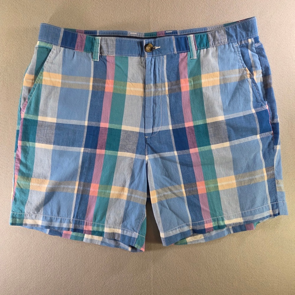 Crown & Ivy Mens Motion Flex Plaid Chino Shorts Blue Multicolor Size 38 Cotton